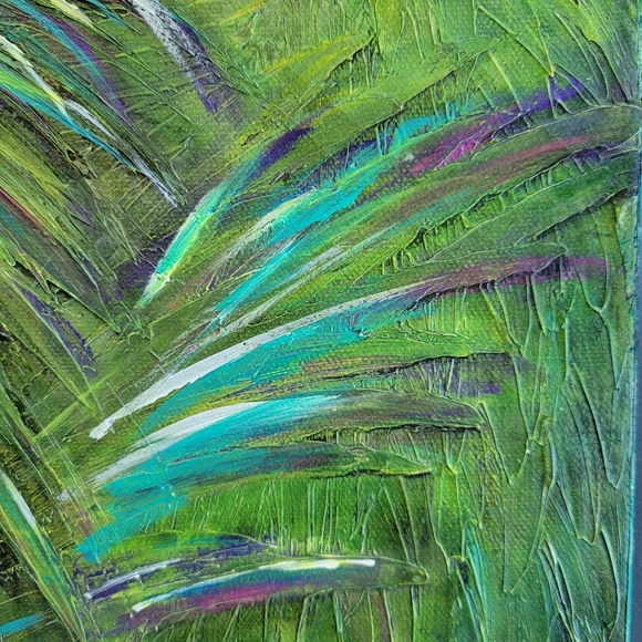 Original Acrylic Peacock Palm Feathers Abstract Painting Gallery Canvas 11x14 - Picture 8 of 14
